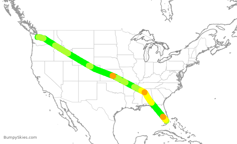 Turbulence forecast map for AAL654, SEA to MIA