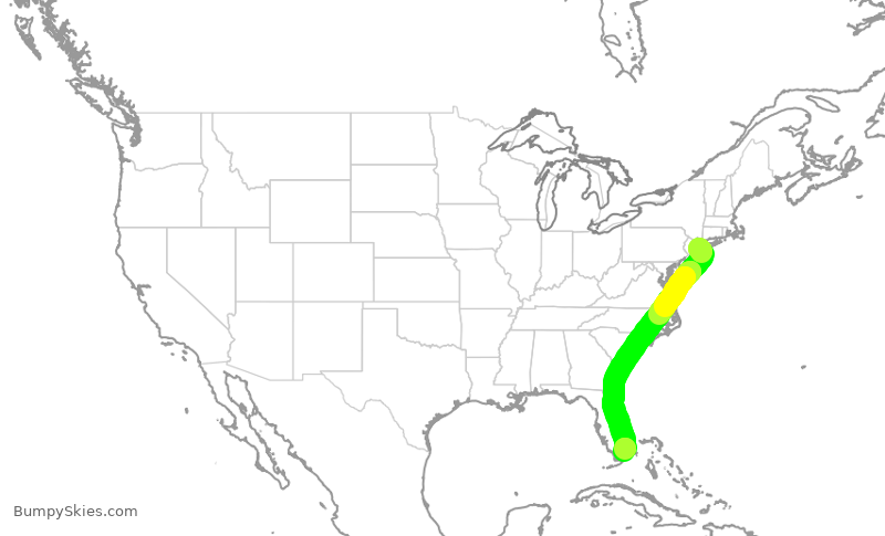 Turbulence forecast map for AAL655, JFK to MIA