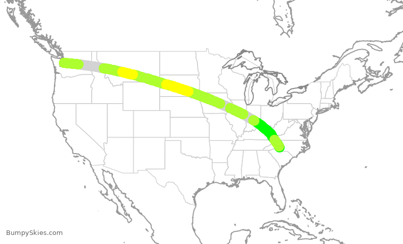 Turbulence forecast map for AAL659, SEA to CLT