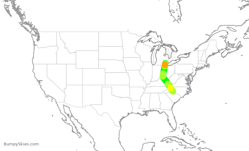 Turbulence forecast map for AAL660, DTW to CLT