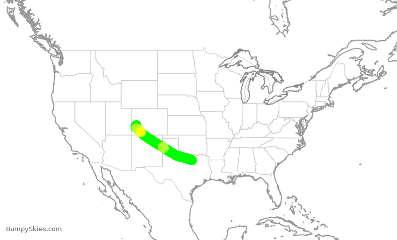 Turbulence forecast map for AAL665, DFW to MTJ