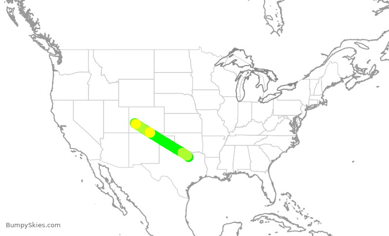 Turbulence forecast map for AAL665, MTJ to DFW