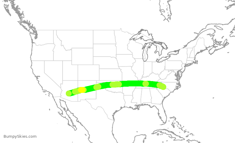 Turbulence forecast map for AAL665, PHX to CLT