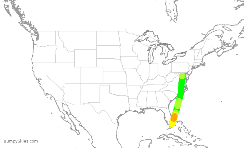 Turbulence forecast map for AAL667, DCA to MIA
