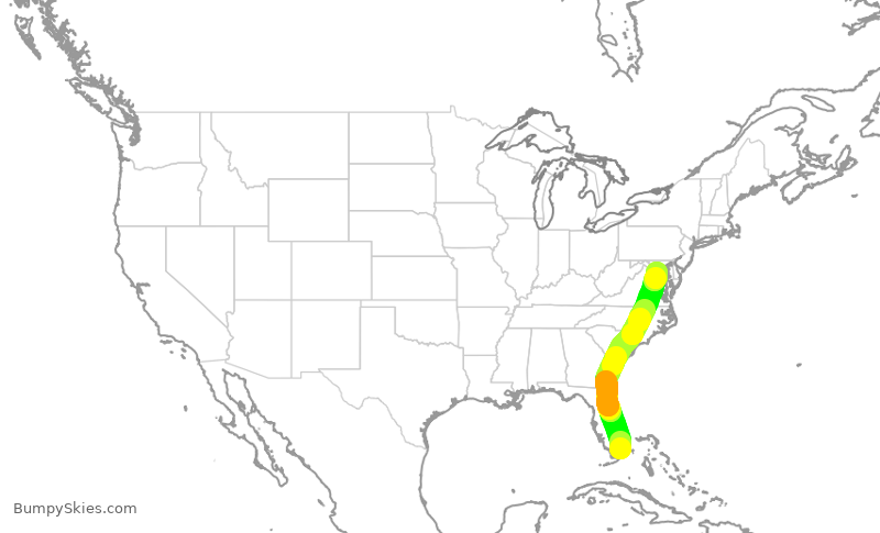 Turbulence forecast map for AAL667, MIA to DCA