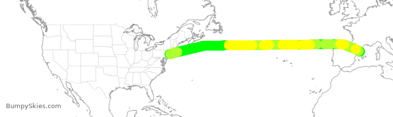 Turbulence forecast map for AAL66, JFK to BCN