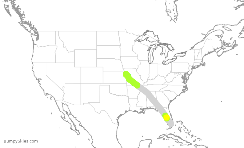 Turbulence forecast map for AAL670, MIA to MCI