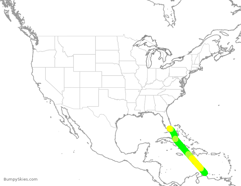 Turbulence forecast map for AAL674, NCC to MIA