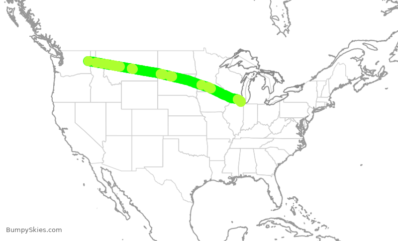 Turbulence forecast map for AAL677, GEG to ORD