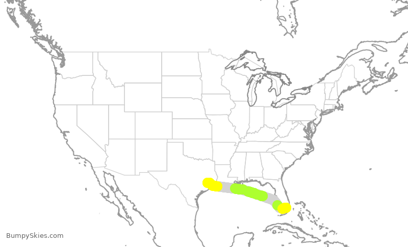 Turbulence forecast map for AAL678, MIA to IAH