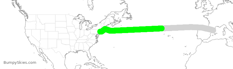 Turbulence forecast map for AAL67, EBL to JFK