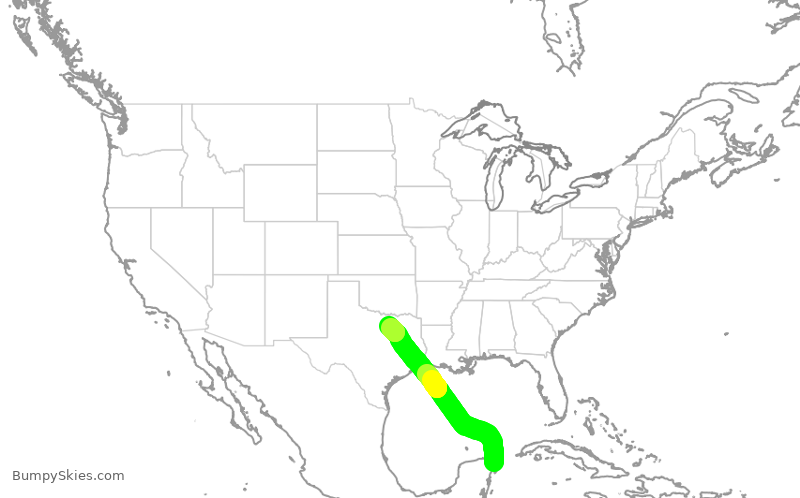 Turbulence forecast map for AAL681, CUN to DFW