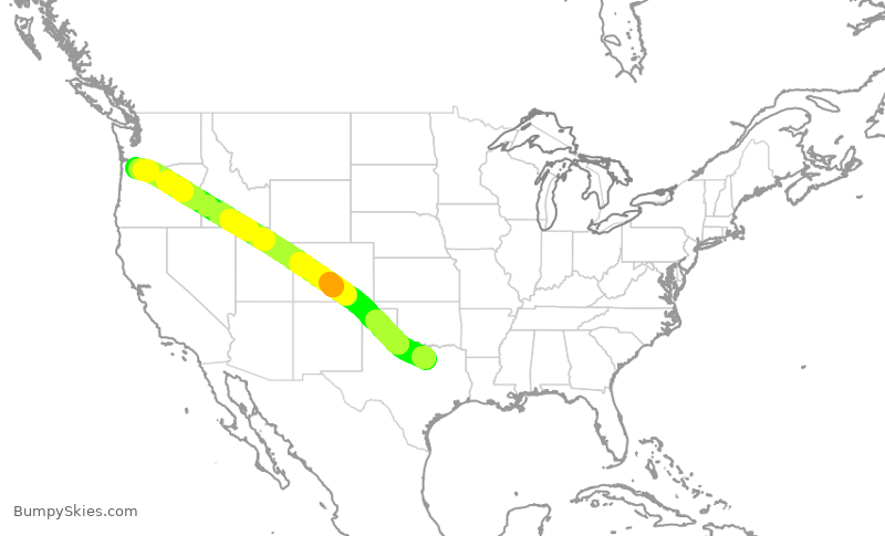 Turbulence forecast map for AAL685, DFW to PDX