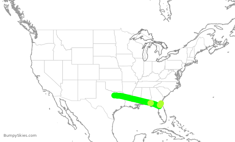 Turbulence forecast map for AAL687, DFW to JAX