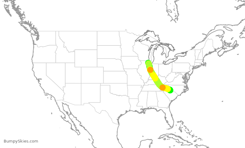 Turbulence forecast map for AAL689, ORD to CLT