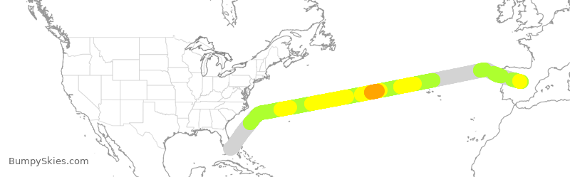 Turbulence forecast map for AAL68, MIA to MAD