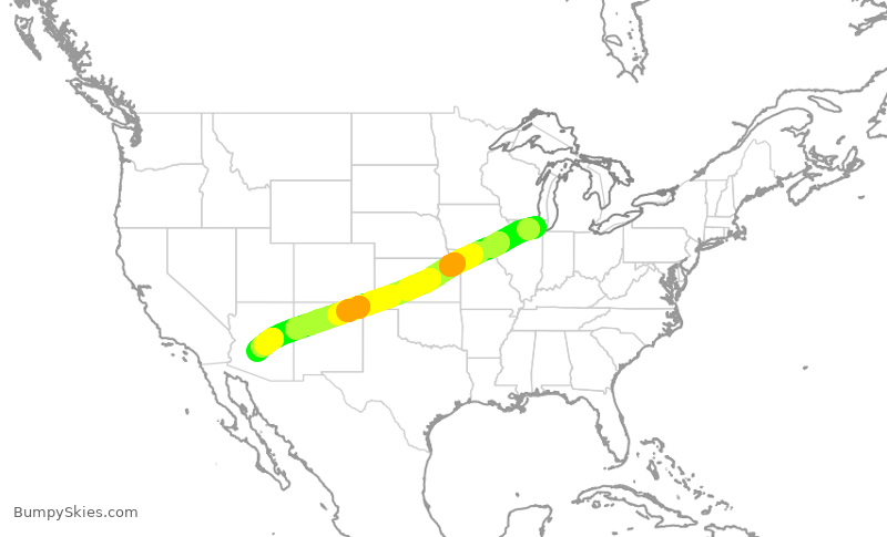 Turbulence forecast map for AAL695, ORD to PHX