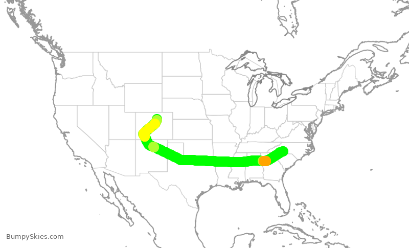 Turbulence forecast map for AAL696, CLT to DEN