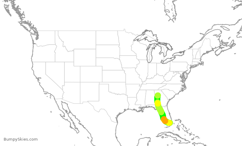 Turbulence forecast map for AAL698, ATL to MIA
