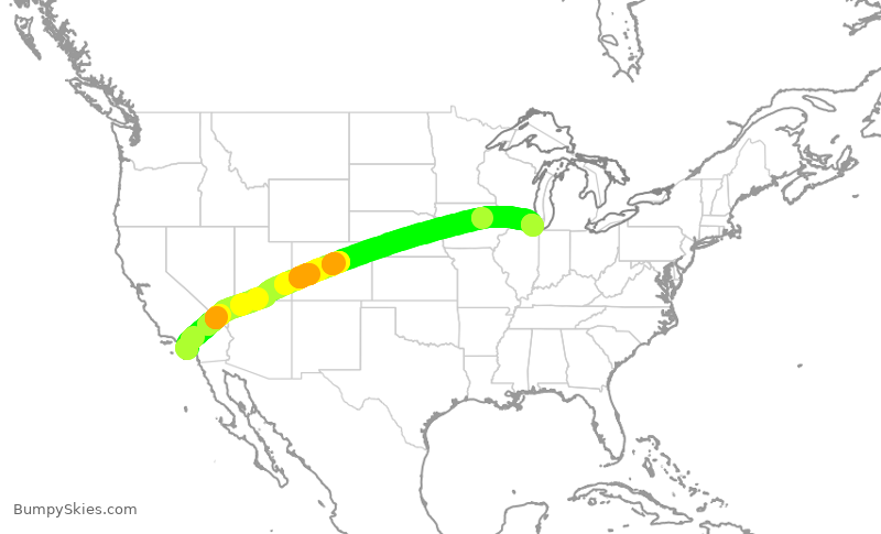 Turbulence forecast map for AAL698, SNA to ORD