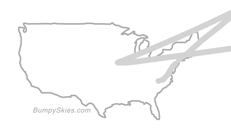 Map of continental US with illustrated flight path and turbulence forecast (described in text below)