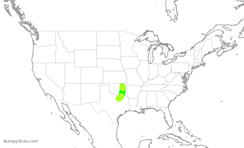 Turbulence forecast map for AAL706, TUL to DFW