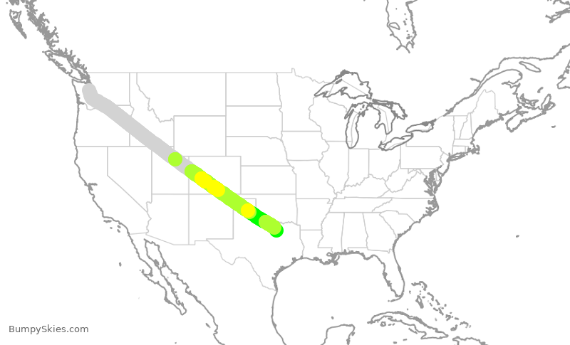 Turbulence forecast map for AAL707, SEA to DFW