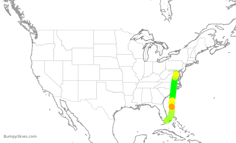 Turbulence forecast map for AAL708, MIA to DCA