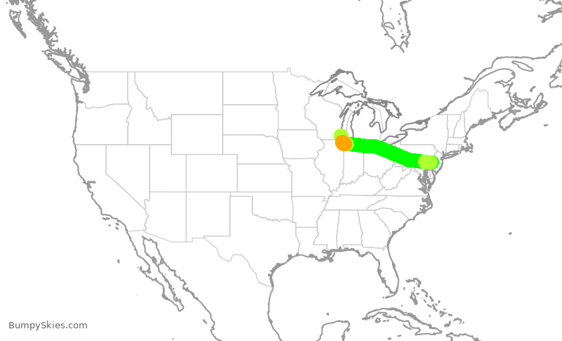 Turbulence forecast map for AAL710, MKE to PHL