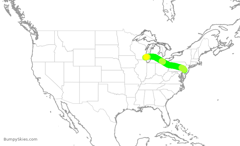 Turbulence forecast map for AAL710, PHL to MKE