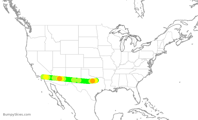 Turbulence forecast map for AAL711, DFW to ONT