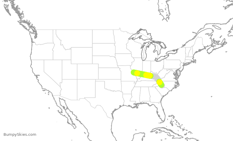 Turbulence forecast map for AAL712, STL to CLT