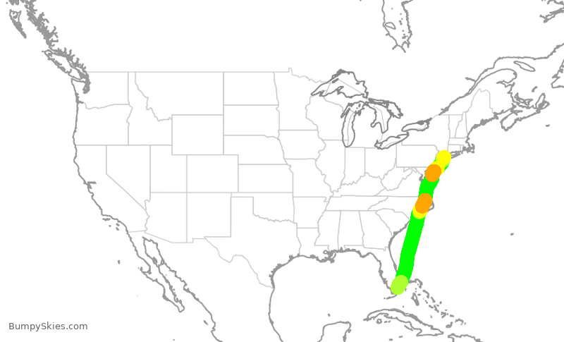 Turbulence forecast map for AAL716, LGA to MIA