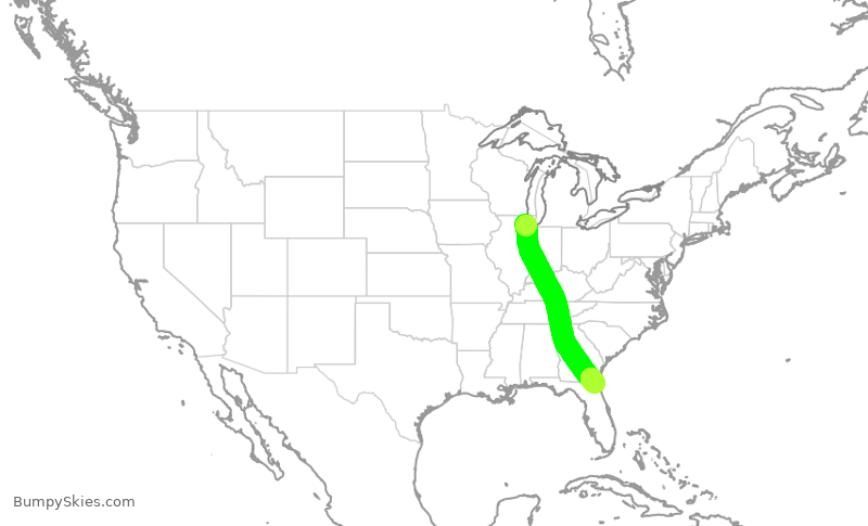 Turbulence forecast map for AAL716, ORD to JAX