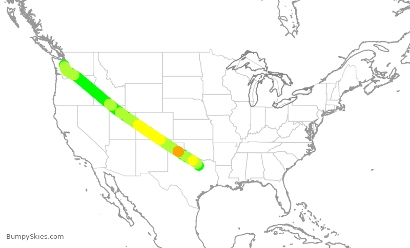 Turbulence forecast map for AAL717, SEA to DFW