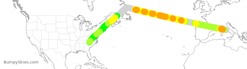 Turbulence forecast map for AAL721, FCO to CLT