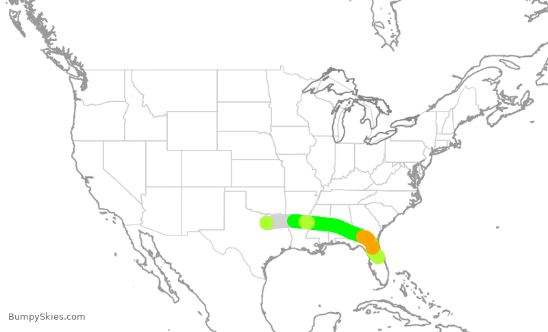 Turbulence forecast map for AAL726, DFW to MCO