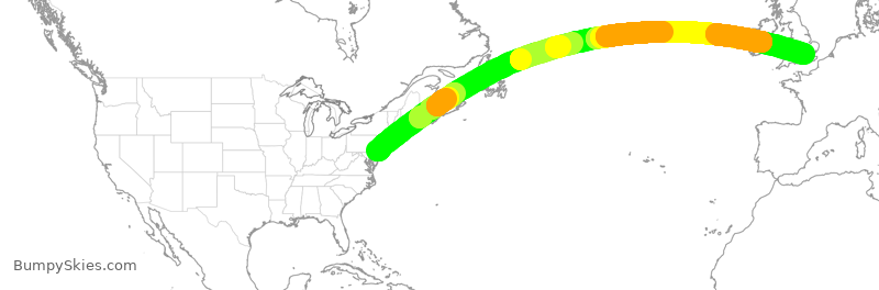 Turbulence forecast map for AAL728, PHL to LHR