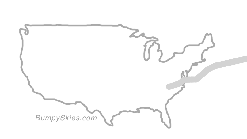 Map of continental US with illustrated flight path and turbulence forecast (described in text below)