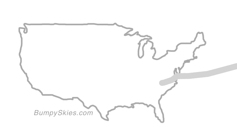 Map of continental US with illustrated flight path and turbulence forecast (described in text below)