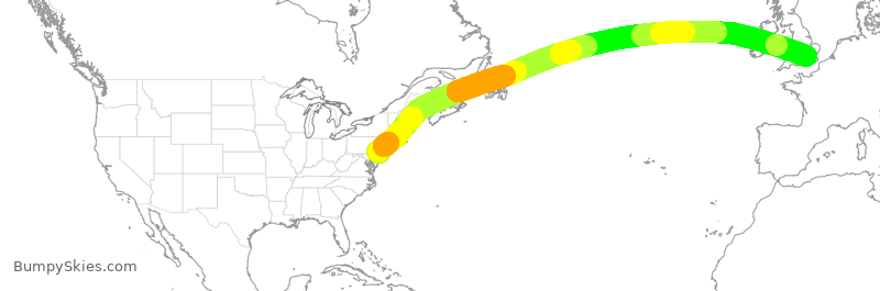 Turbulence forecast map for AAL736, PHL to LHR