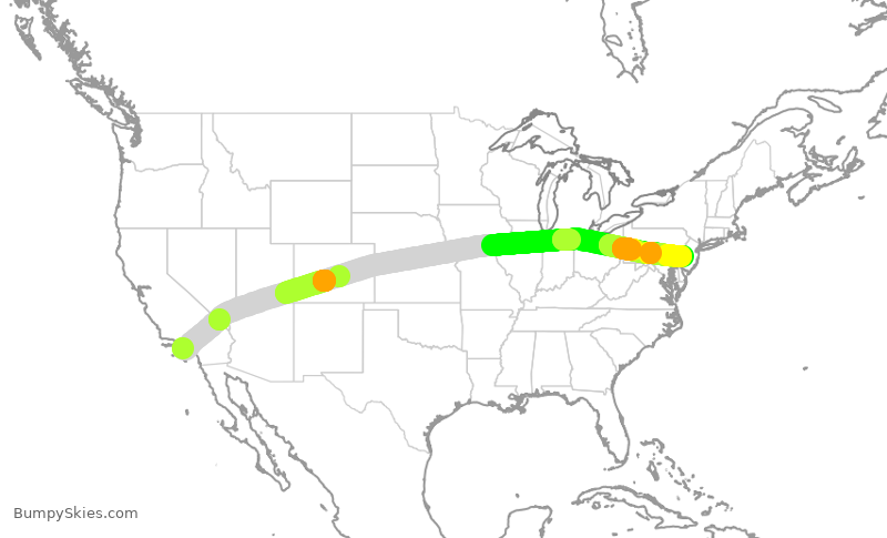 Turbulence forecast map for AAL738, LAX to PHL