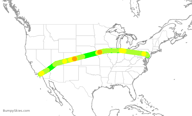 Turbulence forecast map for AAL738, PHL to LAX