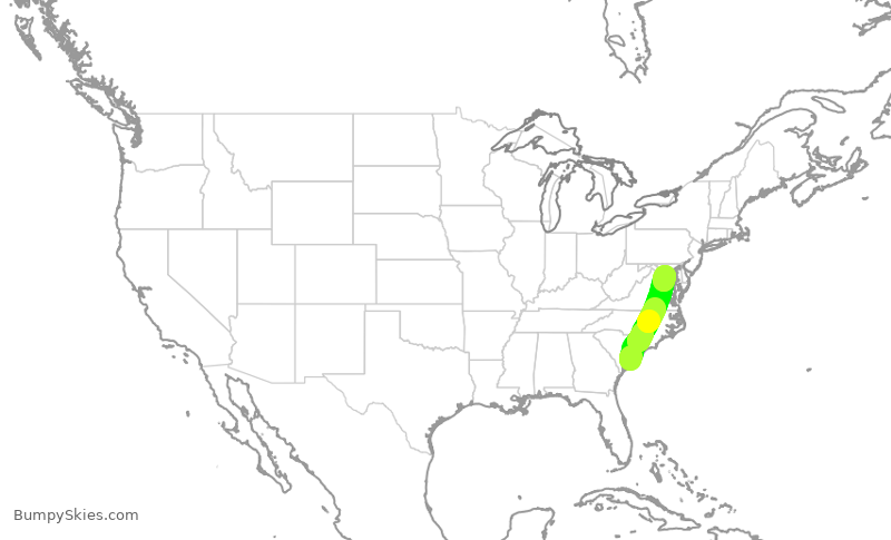 Turbulence forecast map for AAL739, CHS to DCA