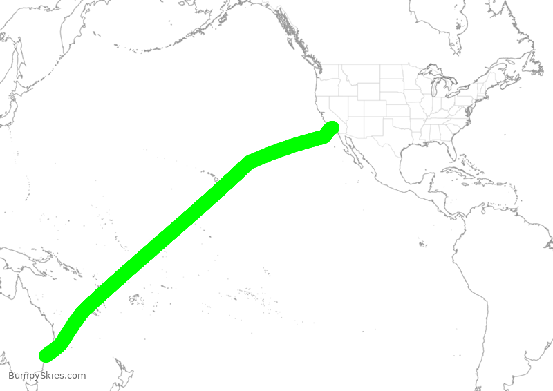 Turbulence forecast map for AAL73, LAX to SYD