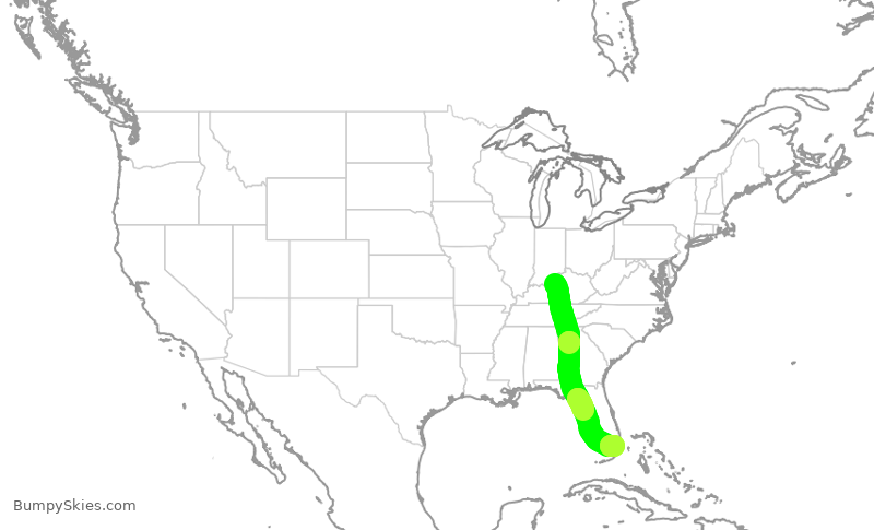 Turbulence forecast map for AAL73, SDF to MIA