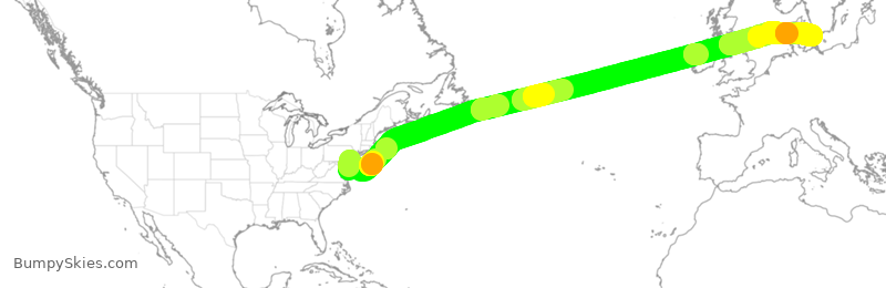 Turbulence forecast map for AAL744, PHL to CPH