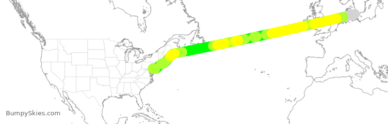 Turbulence forecast map for AAL745, CPH to PHL
