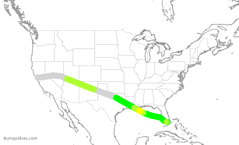Turbulence forecast map for AAL745, SFO to MIA