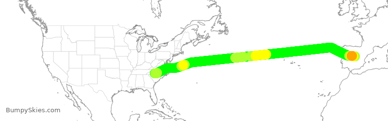 Turbulence forecast map for AAL748, CLT to MAD